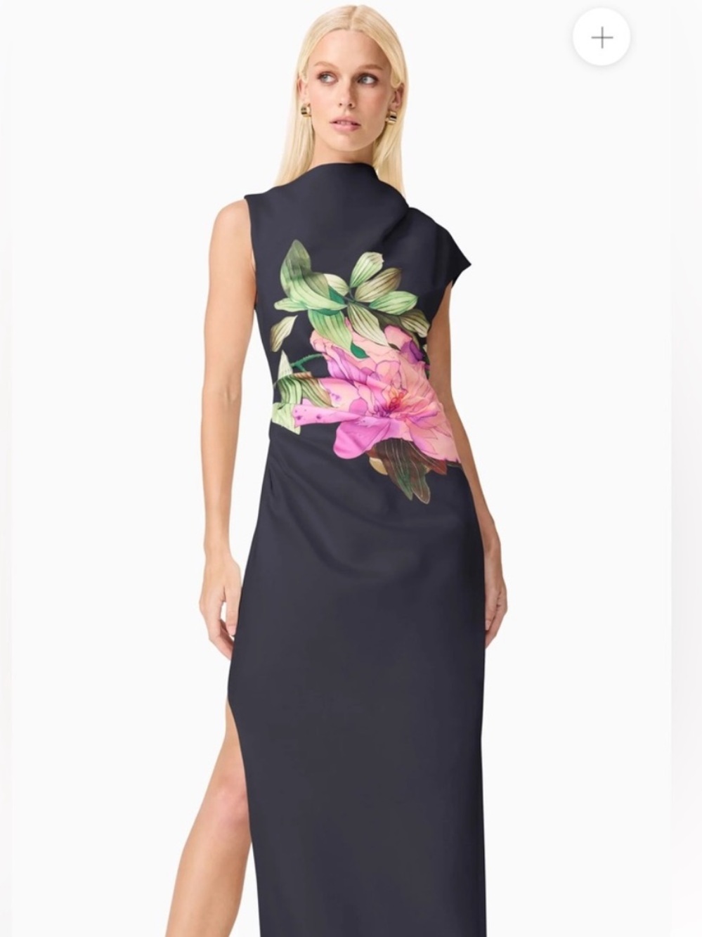 elliatt azelie black & pink floral asymmetrical satin draped gown dress XS NEW - Picture 3 of 13